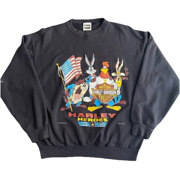 Vintage Harley Davidson Looney Tunes Taz 90s Sweatshirt 1993 Crew Neck Fun XL - Picture 1 of 8